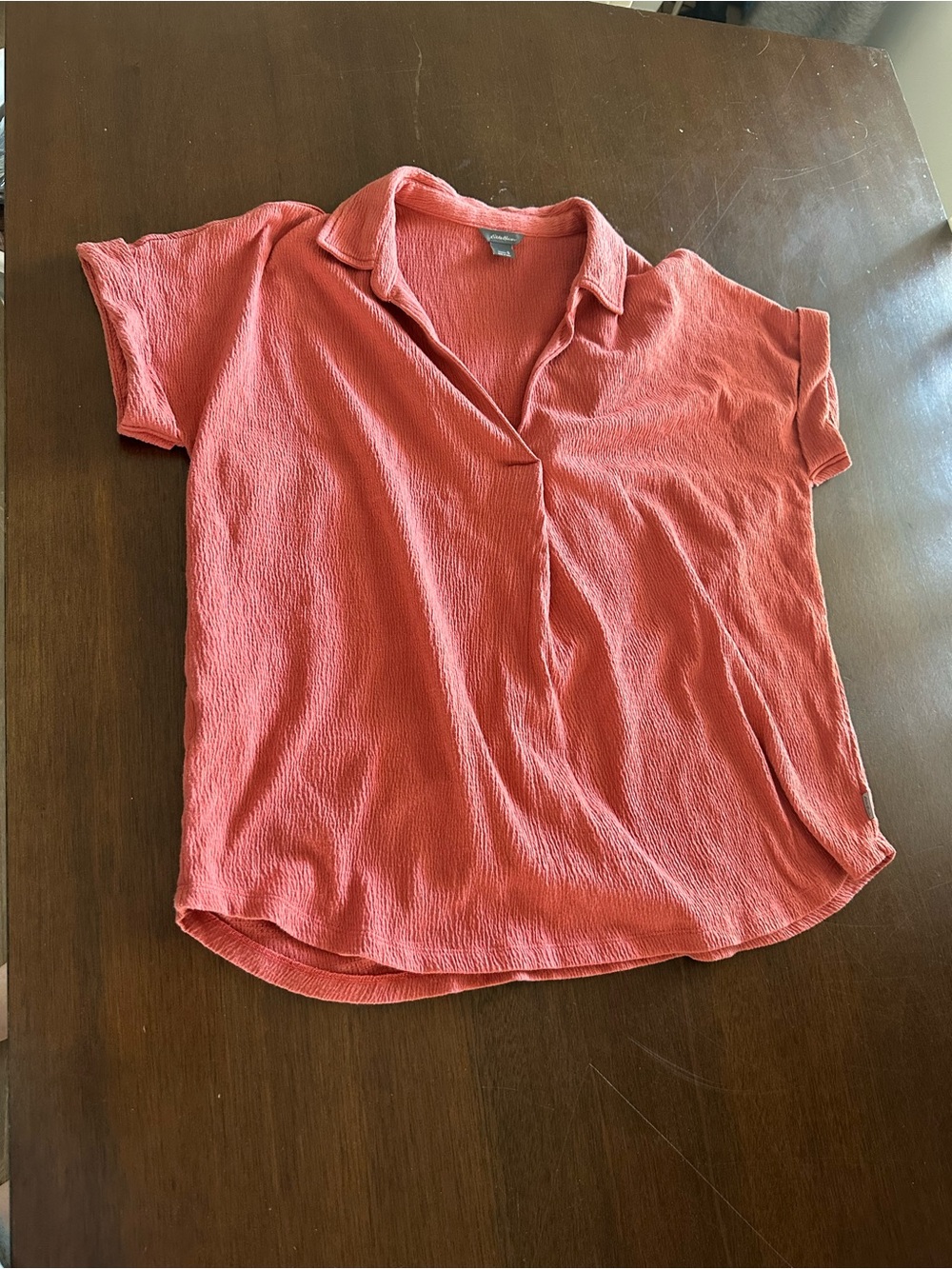 Textured Coral V-Neck Polo Top